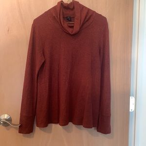 Cowl neck sweater, soft, rust orange color, long sleeve